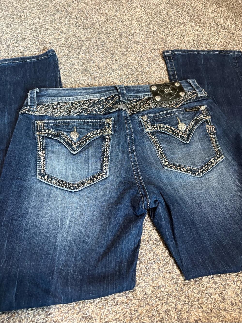 Miss Me Dark Blue Bootcut Jeans with Embellished Pockets